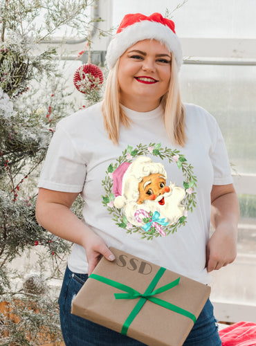 Vintage Santa Wreath Transfer
