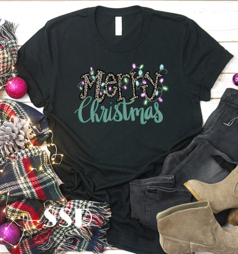 Merry Christmas Leopard & Lights Transfer