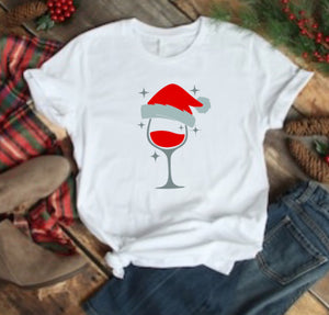 Wine Glass Santa Hat Christmas Transfer