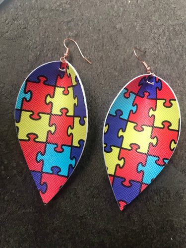 Autism awareness puzzle earrings